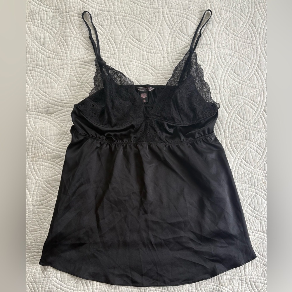 Victoria's Secret Black Satin Lace Top Large